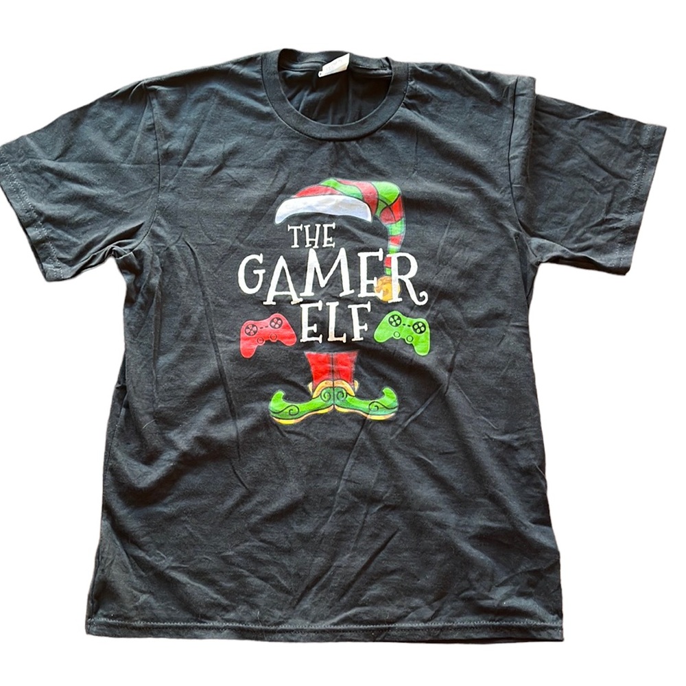 Kids Gamer Elf Christmas Tshirt sz L